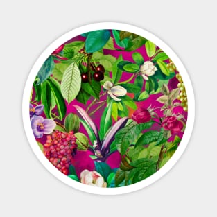 Trendy tropical floral leaves and fruits tropical pattern, pink fuchsia floral illustration over a Magnet